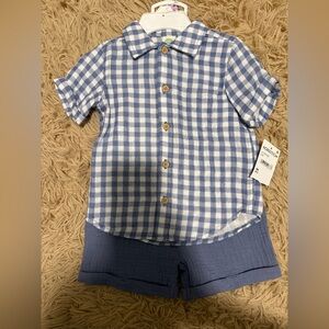 Little Me Blue and White Checkered Button Down Shirt